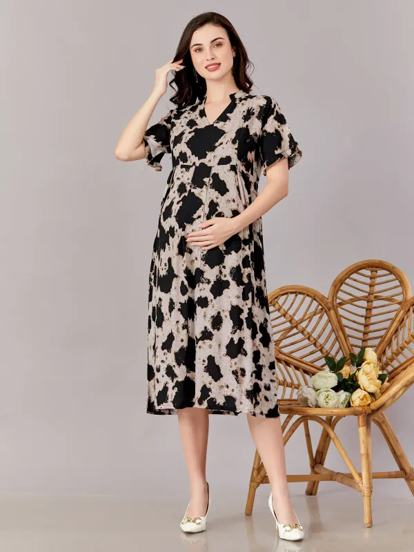 Black_Premium_Rayon_Maternity_Use_Adjustable_Long_Dress_For_Women