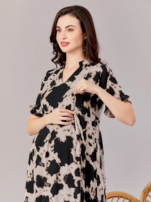 Black_Premium_Rayon_Maternity_Use_Adjustable_Long_Dress_For_Women