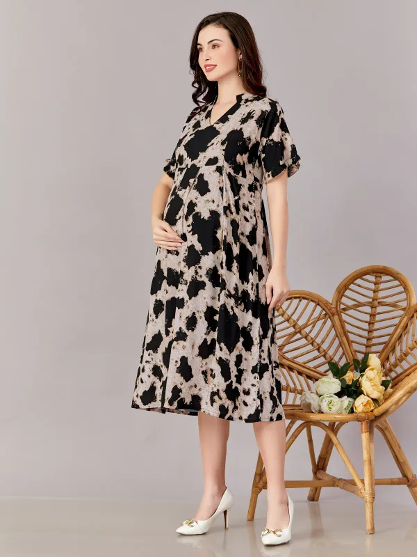 Black_Premium_Rayon_Maternity_Use_Adjustable_Long_Dress_For_Women