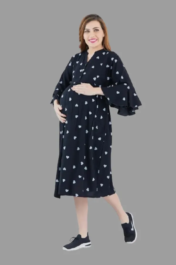 Dual-Zip_Printed_Cotton_Maternity_&_Nursing_Western_Dress__Stylish_Convenience_for_Pre_&_Post_Pregnancy_Women