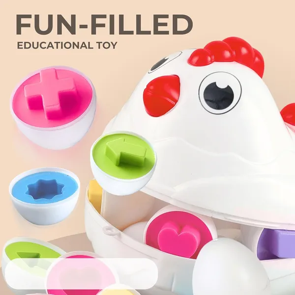Multicolour_Matching_Shapes_Eggs__Activity_Toy_For_Babies__12_Multicolor_Eggs__Educational_Game_For_Toddler_&_Preschool_Kids__Pull-Along_Hen_Toy_With_Wheels