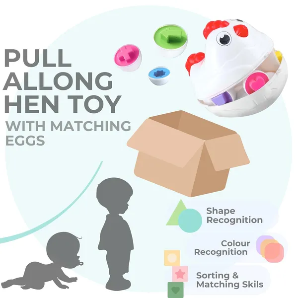 Multicolour_Matching_Shapes_Eggs__Activity_Toy_For_Babies__12_Multicolor_Eggs__Educational_Game_For_Toddler_&_Preschool_Kids__Pull-Along_Hen_Toy_With_Wheels