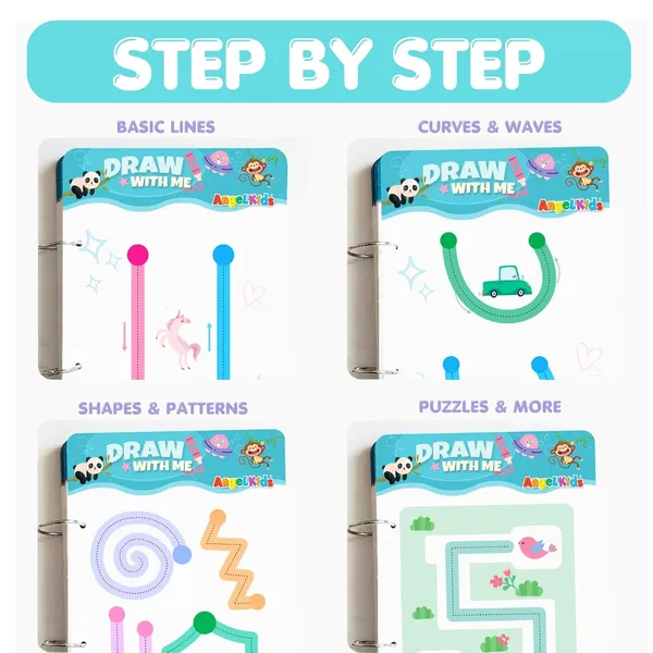 Multicolour_Draw_&_Wipe__64_Pages__Reusable_Tracing_Workbook_Set__Alphabets_&_Numbers__Pen_Control_Training_Book_For_Learning_To_Write__Hand_Writing_Preschool_Educational_Kit_For_Kids