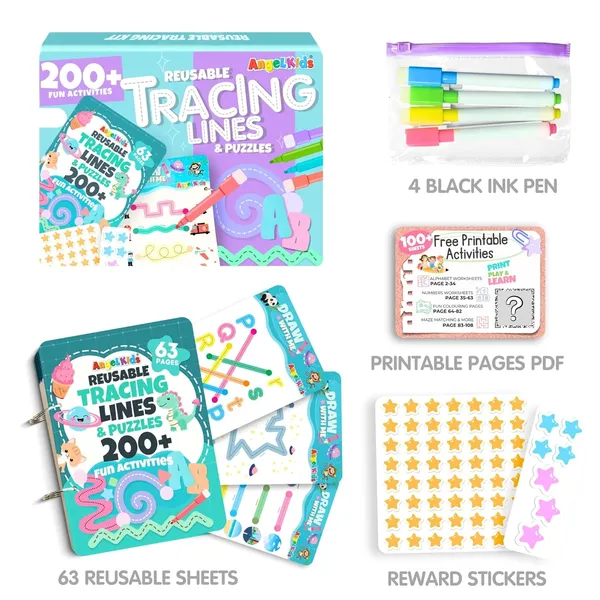 Multicolour_Draw_&_Wipe__64_Pages__Reusable_Tracing_Workbook_Set__Alphabets_&_Numbers__Pen_Control_Training_Book_For_Learning_To_Write__Hand_Writing_Preschool_Educational_Kit_For_Kids