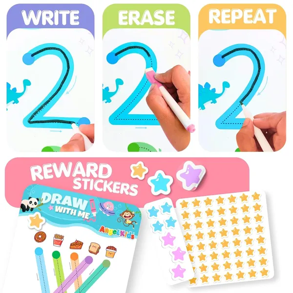 Multicolour_Draw_&_Wipe__64_Pages__Reusable_Tracing_Workbook_Set__Alphabets_&_Numbers__Pen_Control_Training_Book_For_Learning_To_Write__Hand_Writing_Preschool_Educational_Kit_For_Kids