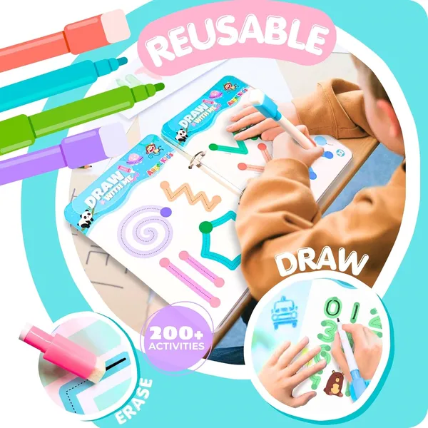 Multicolour_Draw_&_Wipe__64_Pages__Reusable_Tracing_Workbook_Set__Alphabets_&_Numbers__Pen_Control_Training_Book_For_Learning_To_Write__Hand_Writing_Preschool_Educational_Kit_For_Kids
