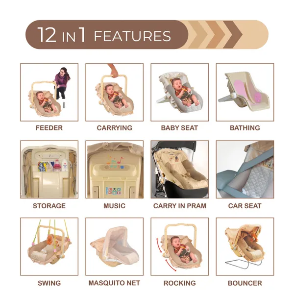 12_In_1_Musical_Baby_Feeding_Swing_Rocker_Carry_Cot_Cum_Bouncer_With_Mosquito_Net,_Storage_Box_And_Swinging_Ropes