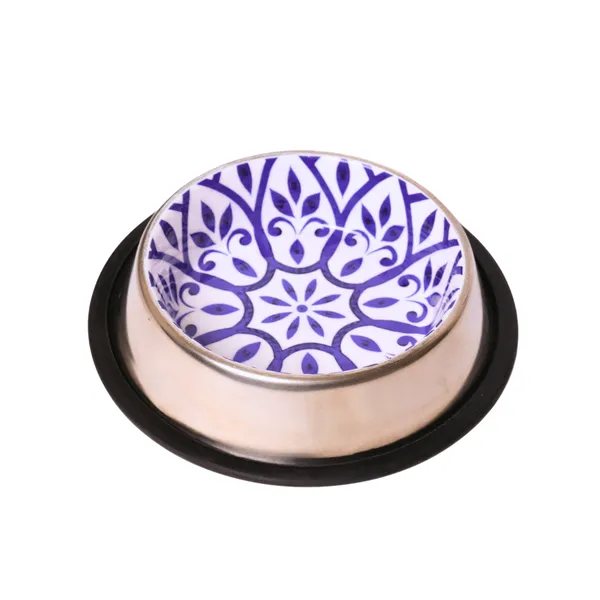 Blue_And_White_Minakari_Stainless_Steel_Pet_Bowl_Anti_Skid