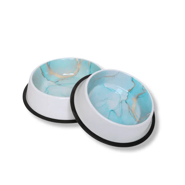 Teal_And_White_Contemporary_Italian_Stainless_Steel_Pet_Bowl_Anti_Skid
