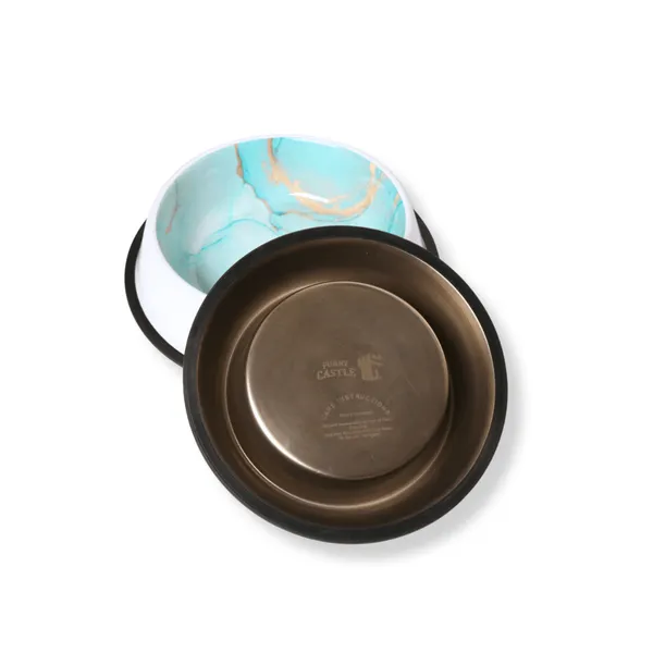 Teal_And_White_Contemporary_Italian_Stainless_Steel_Pet_Bowl_Anti_Skid