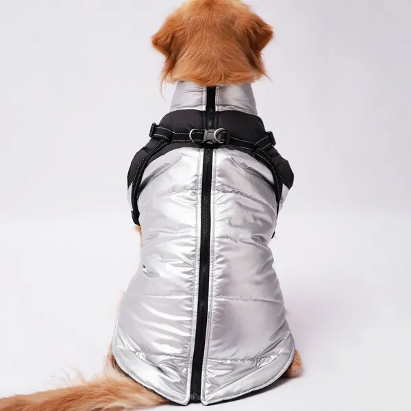 Black_&SilverJacket_With_Metallic_Silver_Adjustable_Straps_And_Zip_|__Cold_Weather_Jacket_|_Adjustable_Straps_|_Machine_wash