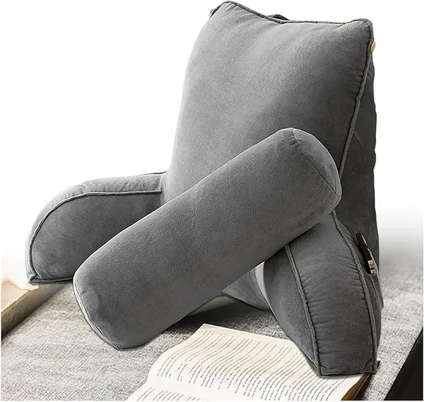 Grey_Ergonomic_Backrest_Reading_Pillow_With_Arm_Support_And_Removable_Headrest