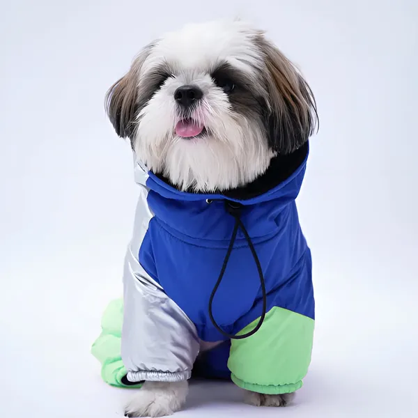 Blue_And_Green_Winter_Dog_Jacket_With_Metallic_Silver_Sleeves_Full_Coverage_And_Top_Zip