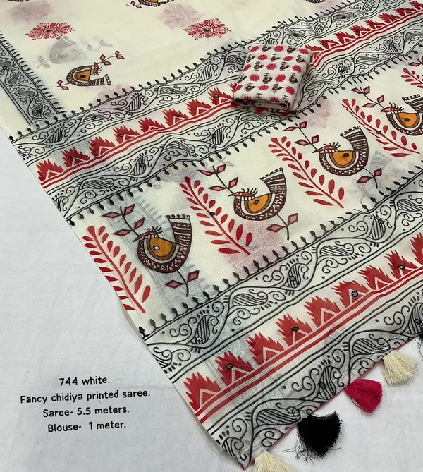 White_Fancy_Chidiya_Printed_Saree_For_Women
