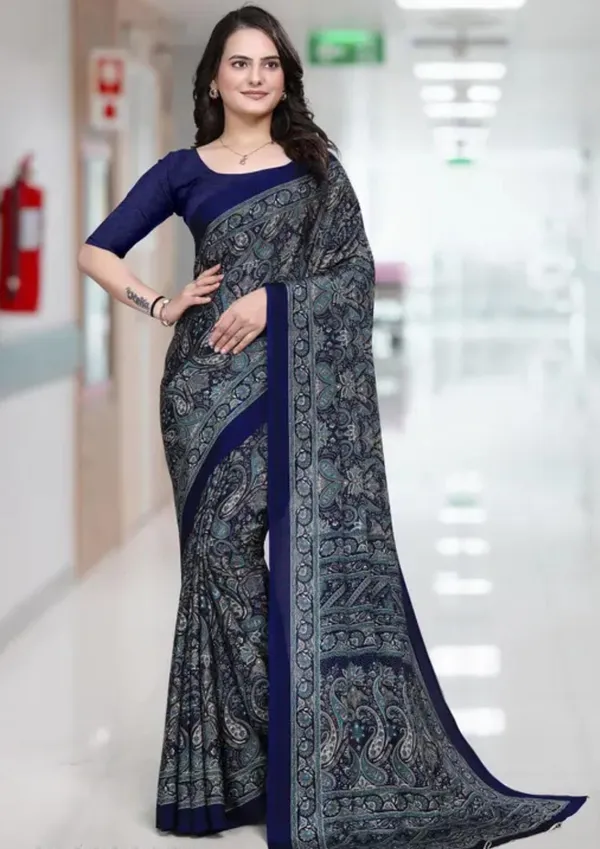 Blue_Elegant_Paisley_Print_Saree_With_Border_For_Women