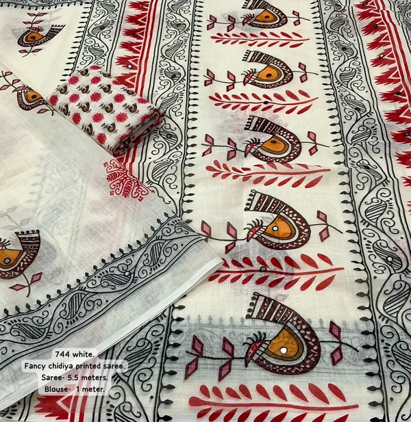 White_Fancy_Chidiya_Printed_Saree_For_Women