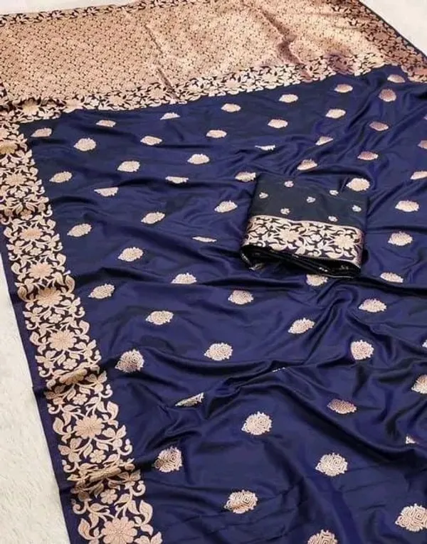Navy_Blue_Embroidered_Saree_With_Beige_Border_And_Floral_Motifs_For_Women