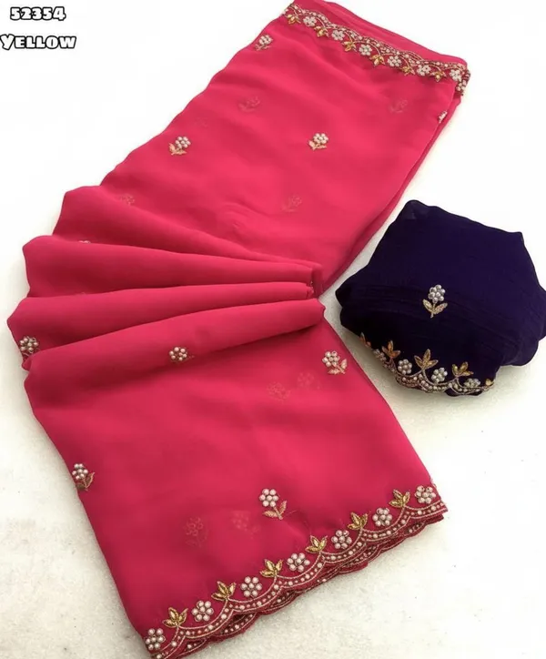 Pink_Elegant_Georgette_Saree_With_Embroidered_Border_With_Blouse_Piece_For_Women