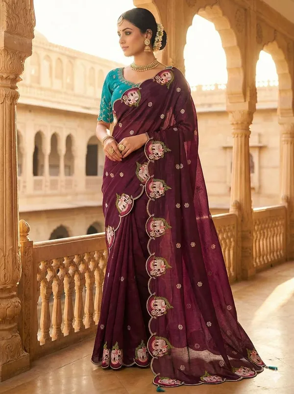 Wine_Purple_Wine_Silk_Saree_With_Elephant_Motif_Border_For_Women