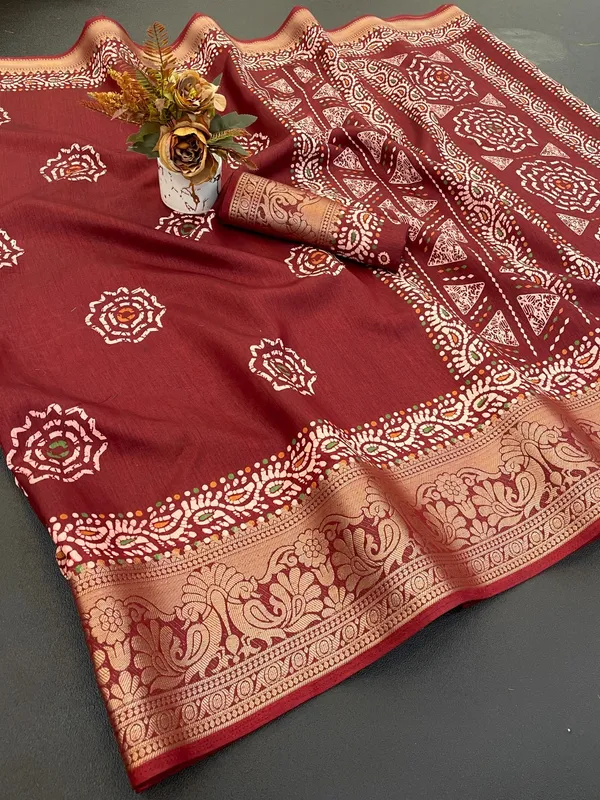 Red_Banarasi_Silk_Saree_With_Zari_Work_For_Women