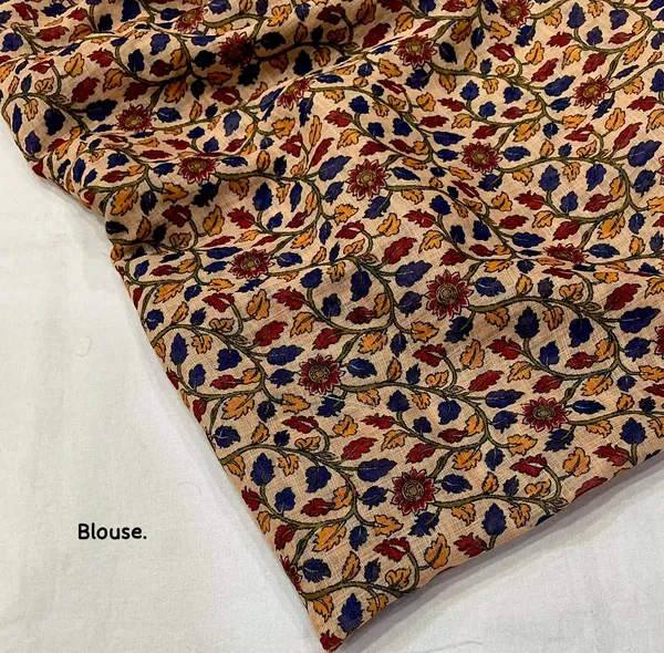 Multicolor_Linen_Kalamkari_Printed_Saree_With_Blouse_For_Women