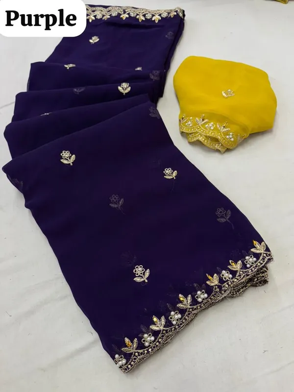 Purple_Georgette_Embroidered_Saree_With_Blouse_Piece_For_Women