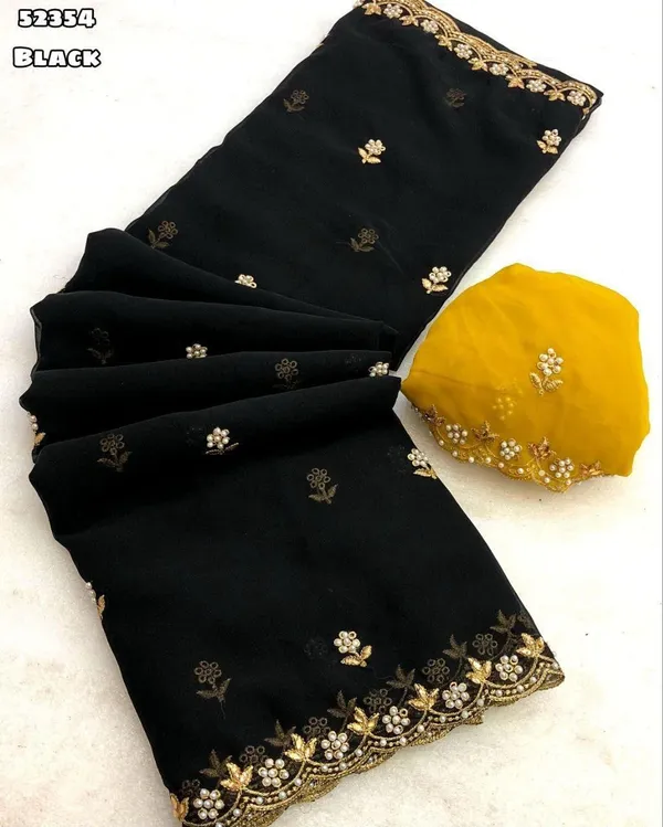 Black_Embroidered_Georgette_Saree_With_Blouse_For_Women