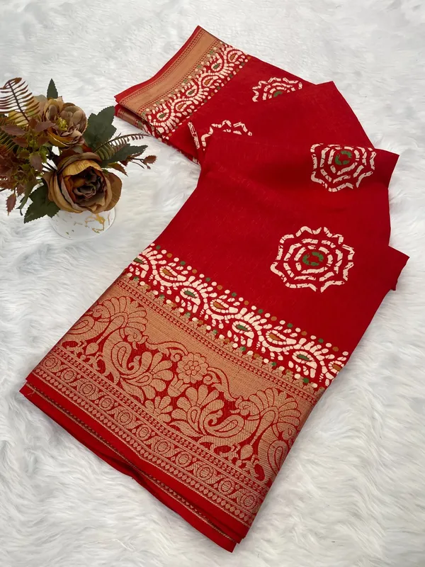 Red_Banarasi_Silk_Saree_With_Zari_Work_For_Women