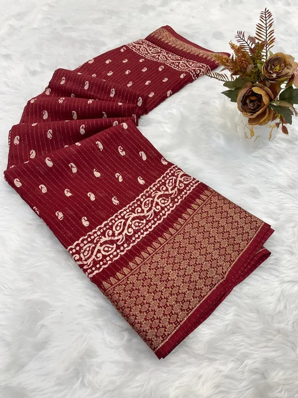 Maroon_Banarasi_Silk_Saree_With_Zari_Border_And_Buti_Work_For_Women
