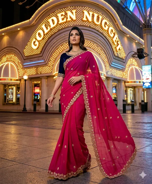 Magenta_Pink_Embroidered_Saree_With_Blouse_For_Women