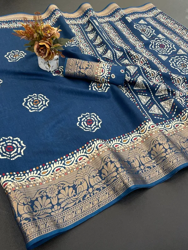 Blue_Banarasi_Silk_Saree_With_Zari_Border_And_Buti_Work_For_Women