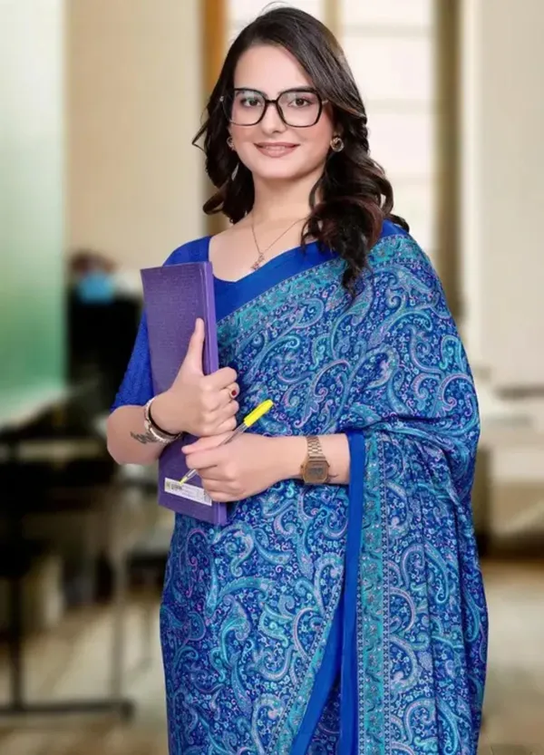 Blue_Paisley_Print_Saree_With_Blouse_Piece_For_Women