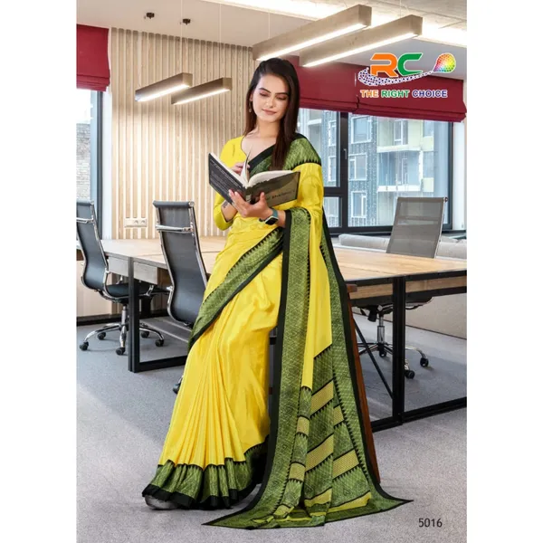 Yellow_And_Green_Printed_Saree_With_Border_For_Women