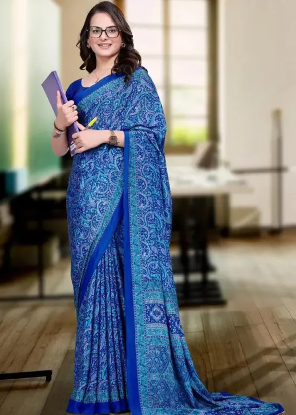 Blue_Paisley_Print_Saree_With_Blouse_Piece_For_Women