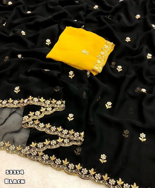 Black_Embroidered_Georgette_Saree_With_Blouse_For_Women