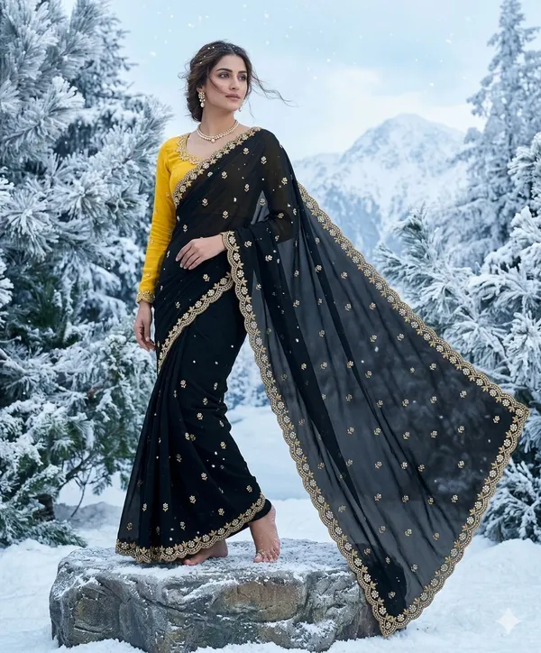 Black_Embroidered_Georgette_Saree_With_Blouse_For_Women