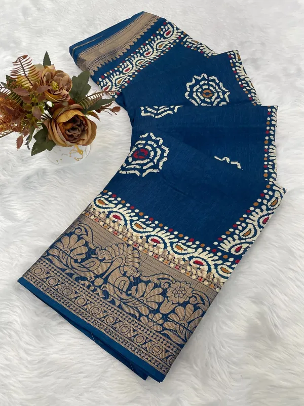 Blue_Banarasi_Silk_Saree_With_Zari_Border_And_Buti_Work_For_Women