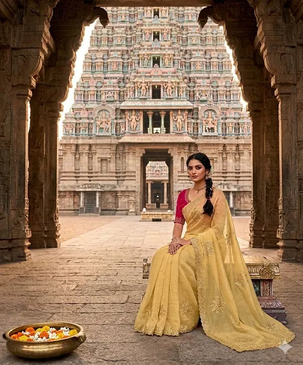 Yellow_Embroidered_Saree_With_Blouse_For_Women