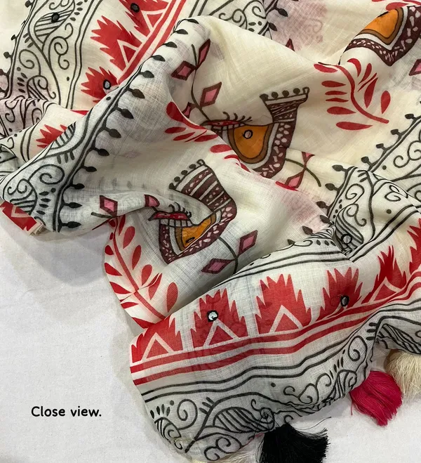 White_Fancy_Chidiya_Printed_Saree_With_Blouse