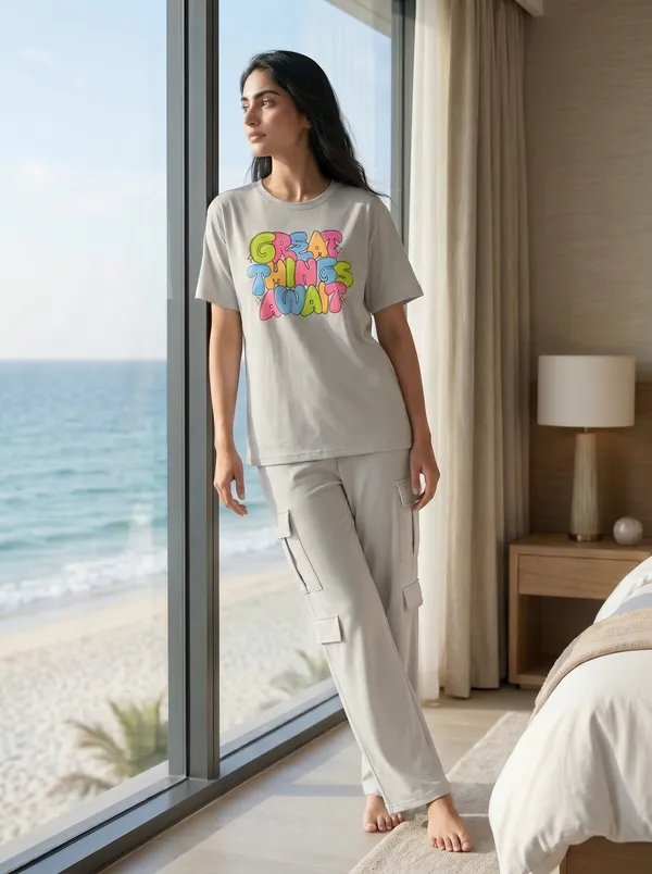 Fasense_Women's_"Great_Things_Await"_Tencel_Modal_Lycra_Night_Suit_-_Positive_Vibe_Sleepwear