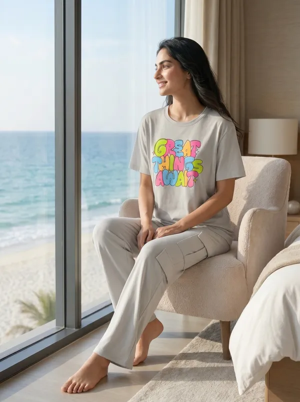Fasense_Women's_"Great_Things_Await"_Tencel_Modal_Lycra_Night_Suit_-_Positive_Vibe_Sleepwear