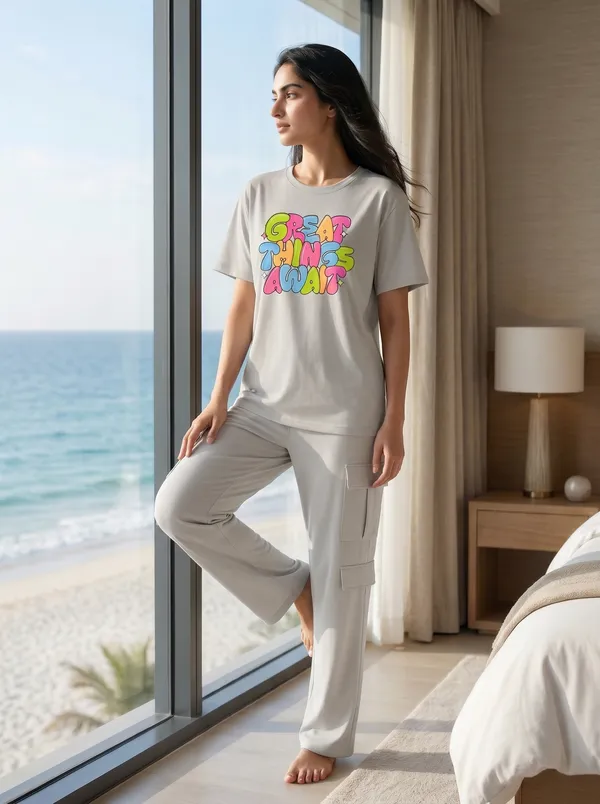 Fasense_Women's_"Great_Things_Await"_Tencel_Modal_Lycra_Night_Suit_-_Positive_Vibe_Sleepwear