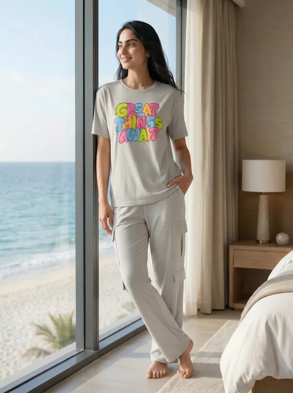 Fasense_Women's_"Great_Things_Await"_Tencel_Modal_Lycra_Night_Suit_-_Positive_Vibe_Sleepwear