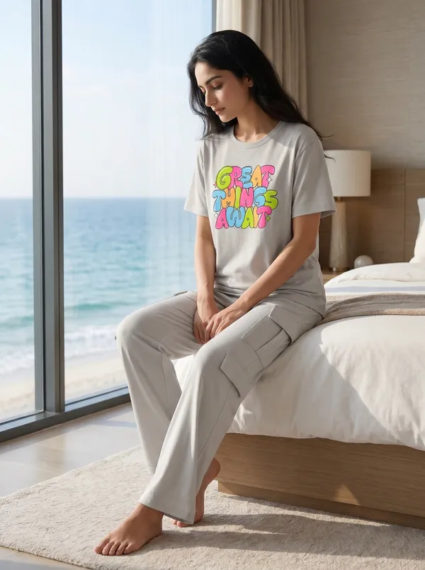 Fasense_Women's_"Great_Things_Await"_Tencel_Modal_Lycra_Night_Suit_-_Positive_Vibe_Sleepwear