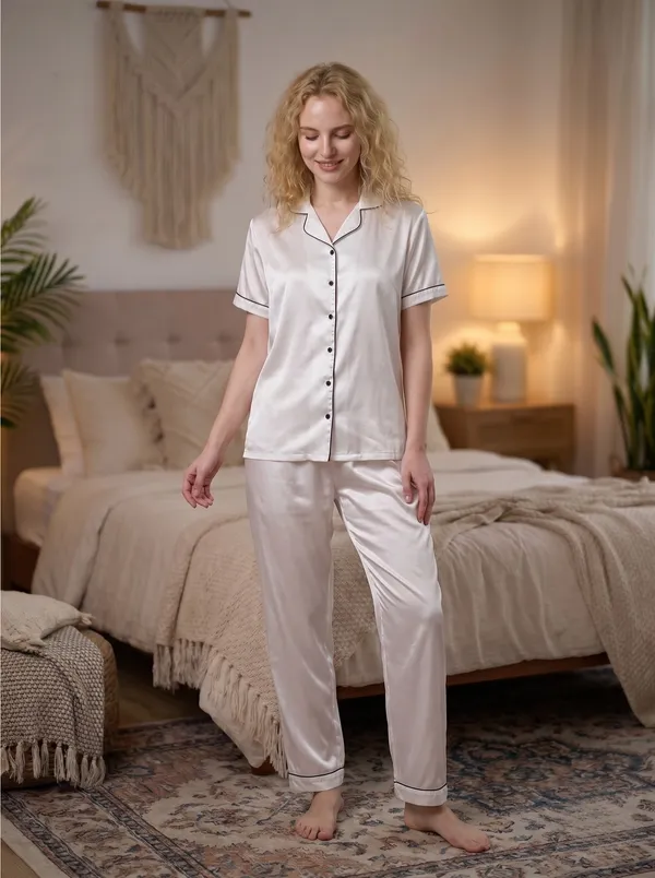 Women's_White_Satin_Nightwear_Set,_Notch_Collar_Button_Down_Shirt_&_Pajama