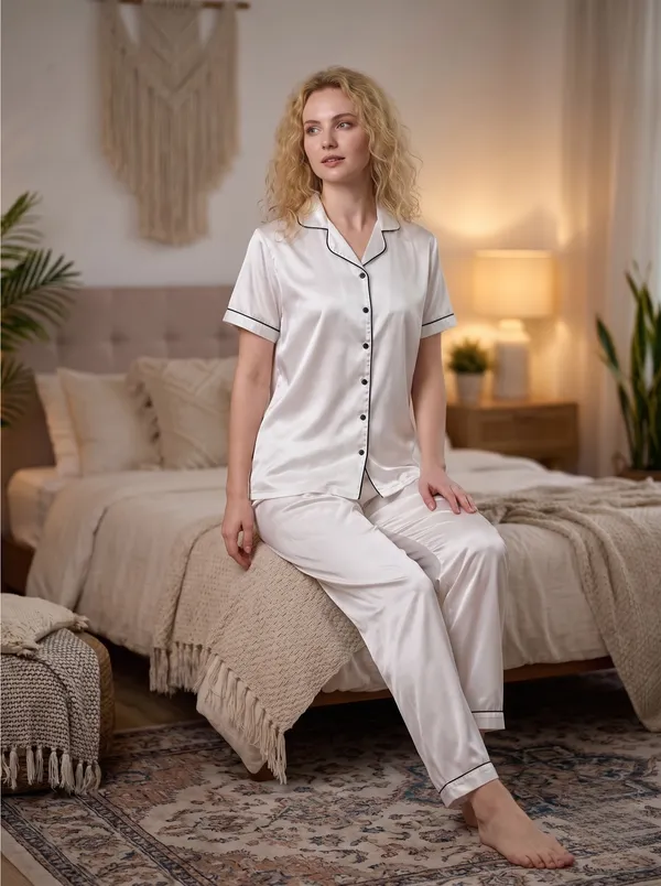 Women's_White_Satin_Nightwear_Set,_Notch_Collar_Button_Down_Shirt_&_Pajama