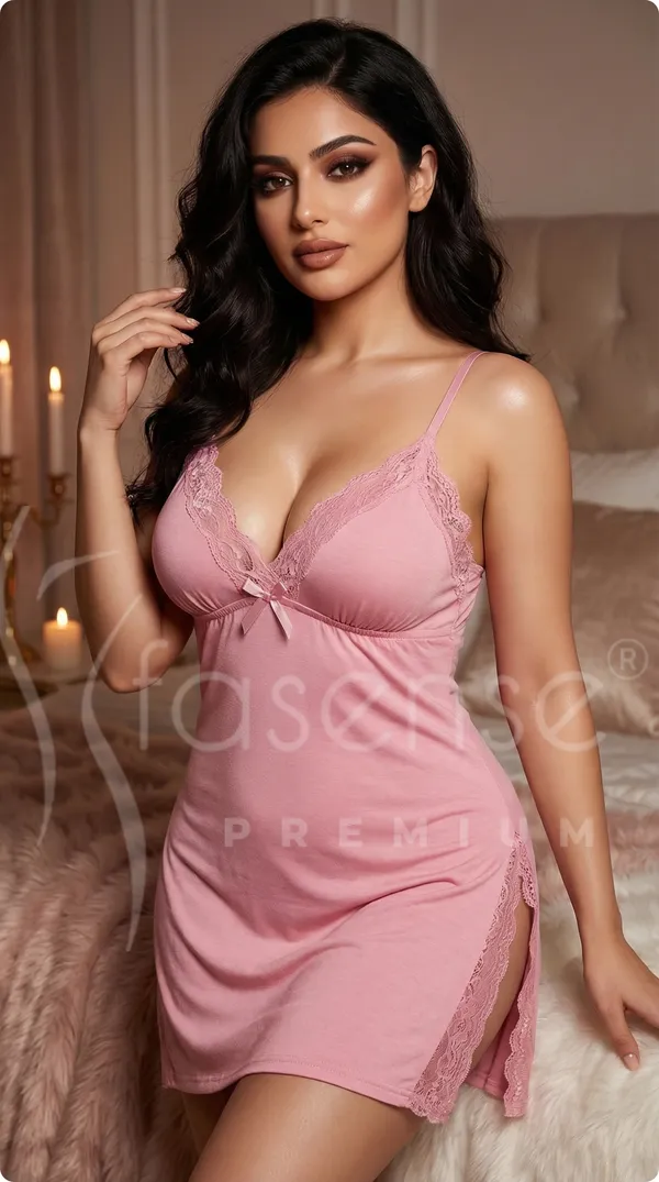 Soft_Imported_Malai_Fabric_Pink_Babydoll_Nightdress_for_Women__Deep_V_Lace_Design,_Stretch_Fit_Romantic_Lingerie_Set