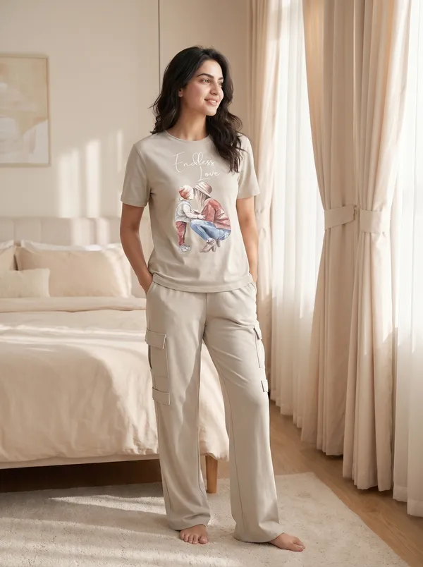 Fasense_Women's_"Endless_Love"_Tencel_Modal_Lycra_Night_Suit_-_Heart_Print_Romantic_Sleepwear