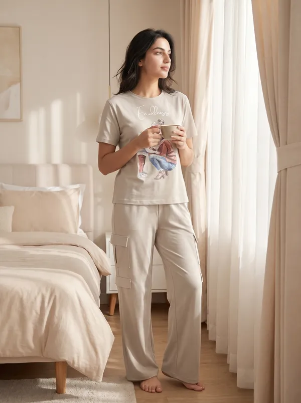 Fasense_Women's_"Endless_Love"_Tencel_Modal_Lycra_Night_Suit_-_Heart_Print_Romantic_Sleepwear