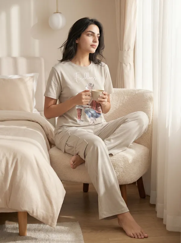 Fasense_Women's_"Endless_Love"_Tencel_Modal_Lycra_Night_Suit_-_Heart_Print_Romantic_Sleepwear